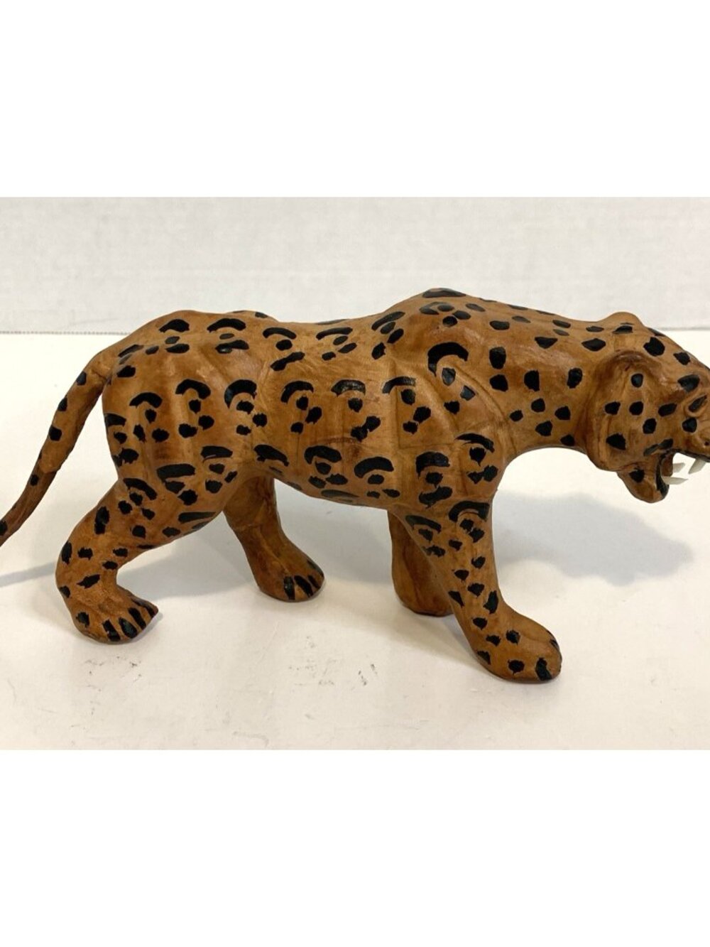Vtg Leather Wrapped Leopard Jaguar Figurine Wild Cat Safari Animal